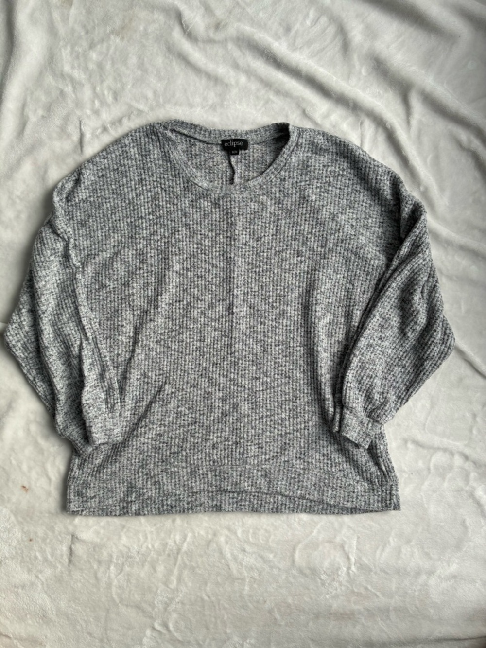 Eclipse Grey Waffle Knit Sweater | Cozy Oversized Pullover | Medium